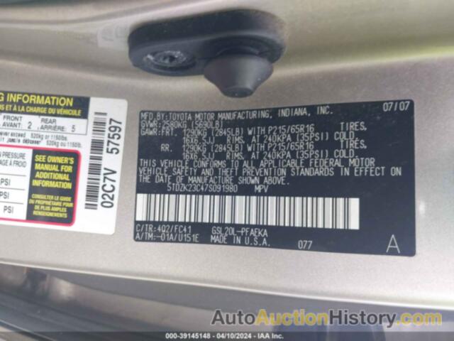 TOYOTA SIENNA LE, 5TDZK23C47S091980