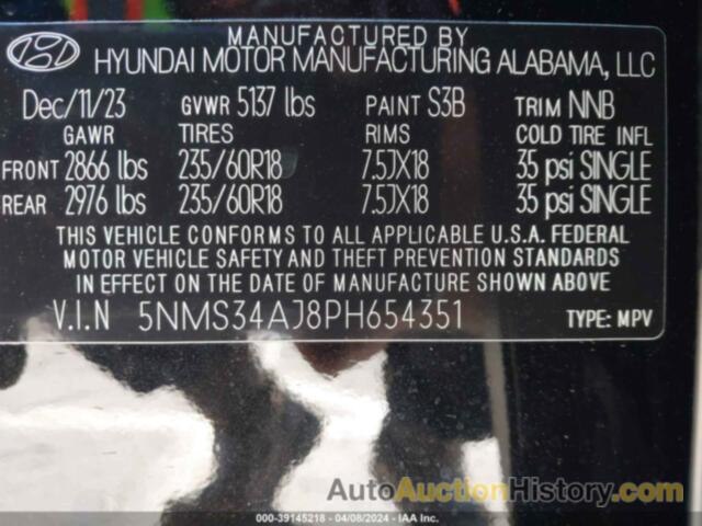 HYUNDAI SANTA FE SEL, 5NMS34AJ8PH654351