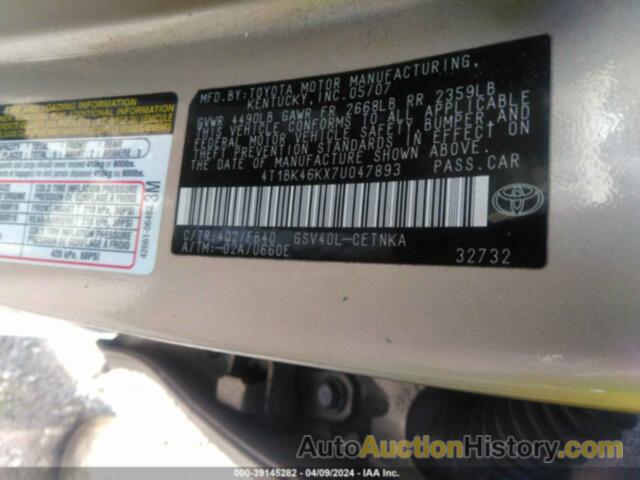 TOYOTA CAMRY LE V6, 4T1BK46KX7U047893