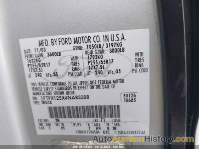 FORD F-150 LARIAT/XL/XLT, 1FTPX125X4NA83308