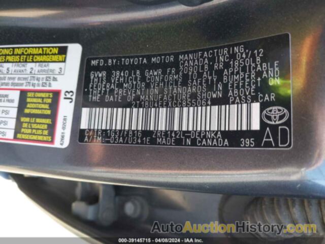 TOYOTA COROLLA LE, 2T1BU4EEXCC855064