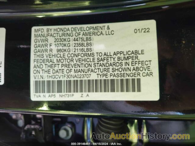 HONDA ACCORD SPORT, 1HGCV1F30NA023707