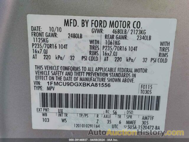 FORD ESCAPE XLT, 1FMCU9DGXBKA81556