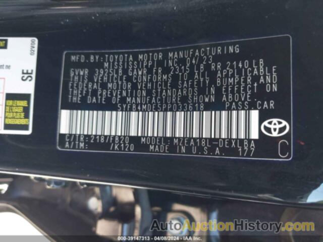 TOYOTA COROLLA LE, 5YFB4MDE5PP033618