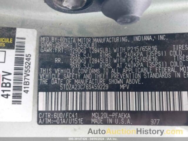 TOYOTA SIENNA LE, 5TDZA23C76S459229