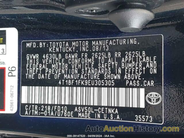 TOYOTA CAMRY LE, 4T1BF1FK9EU305305