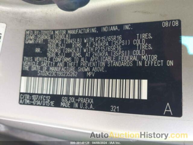 TOYOTA SIENNA LE, 5TDZK23C19S235262