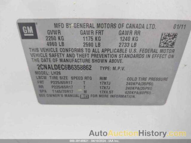 CHEVROLET EQUINOX 1LT, 2CNALDEC6B6358862