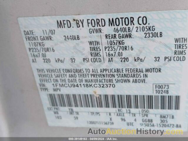 FORD ESCAPE LIMITED, 1FMCU94118KC32370