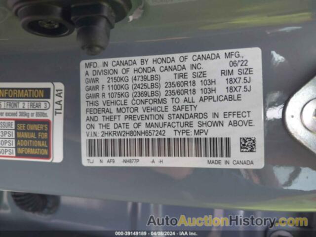 HONDA CR-V AWD EX-L, 2HKRW2H80NH657242