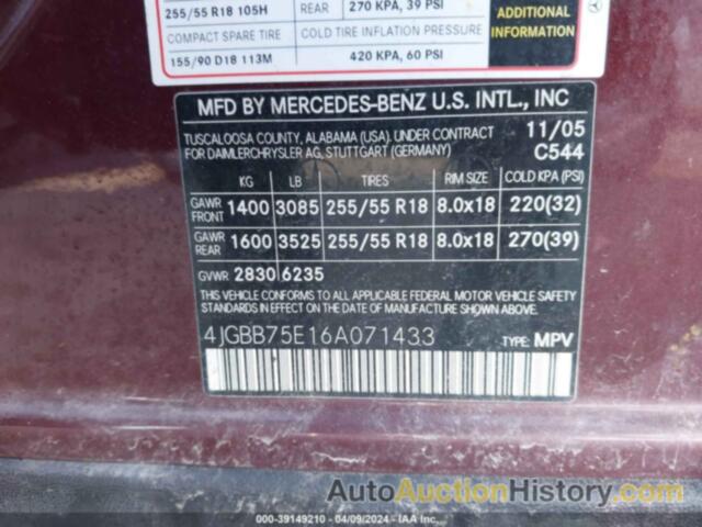 MERCEDES-BENZ ML 500 4MATIC, 4JGBB75E16A071433