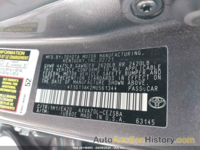 TOYOTA CAMRY SE, 4T1G11AK2MU561344