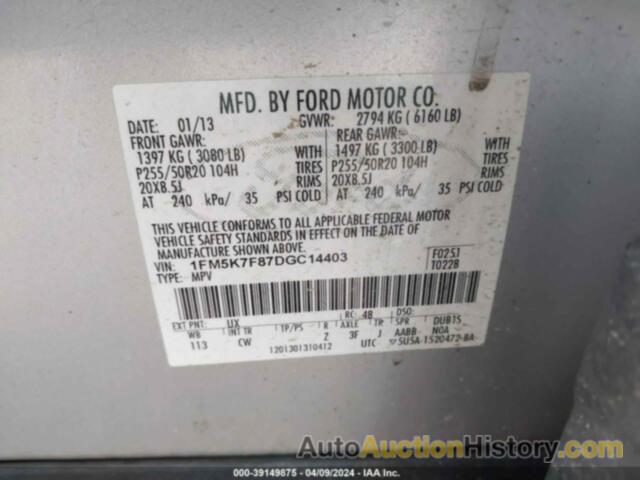 FORD EXPLORER LIMITED, 1FM5K7F87DGC14403