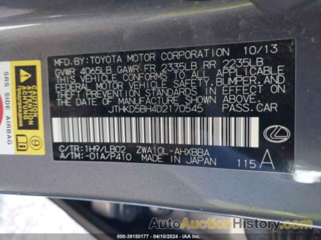 LEXUS CT 200H, JTHKD5BH4D2170545