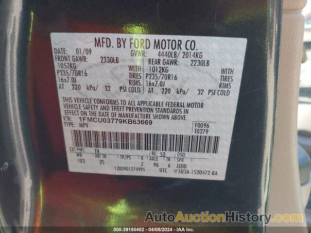 FORD ESCAPE XLT, 1FMCU03779KB63669