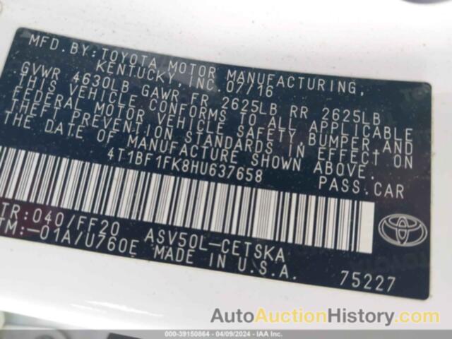 TOYOTA CAMRY SE, 4T1BF1FK8HU637658