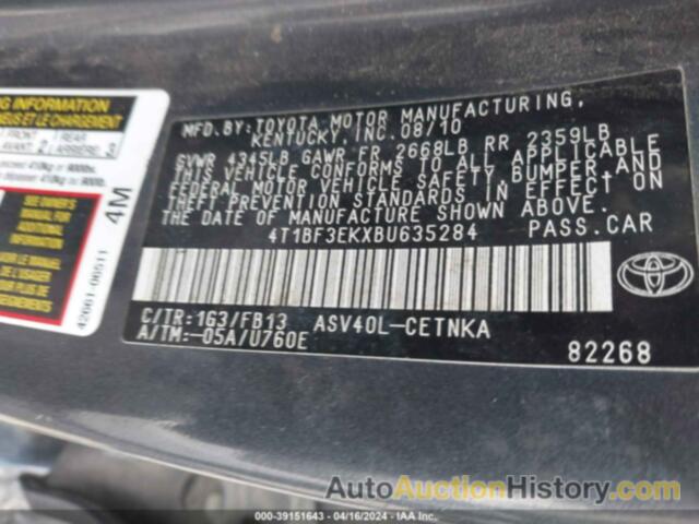 TOYOTA CAMRY SE/LE/XLE, 4T1BF3EKXBU635284