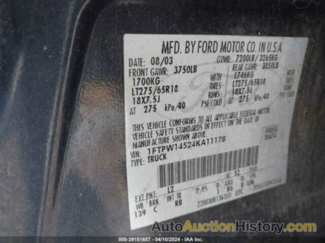 FORD F-150 FX4/LARIAT/XLT, 1FTPW14524KA11178