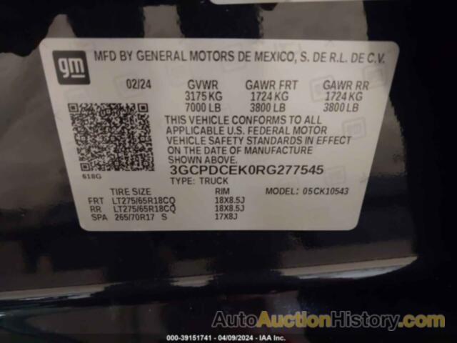 CHEVROLET SILVERADO 1500 4WD  SHORT BED CUSTOM TRAIL BOSS, 3GCPDCEK0RG277545