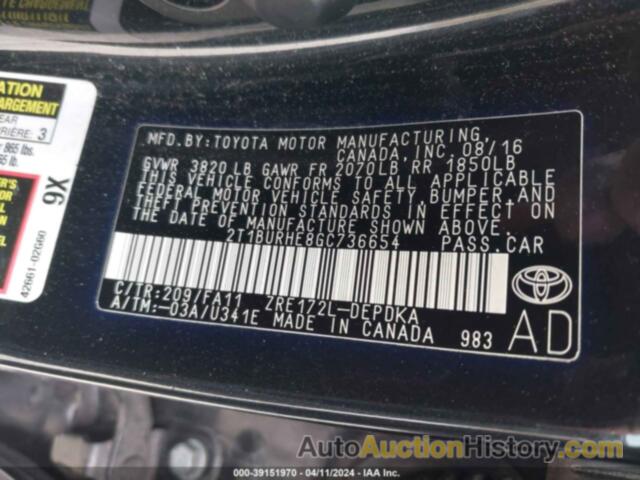 TOYOTA COROLLA L, 2T1BURHE8GC736654