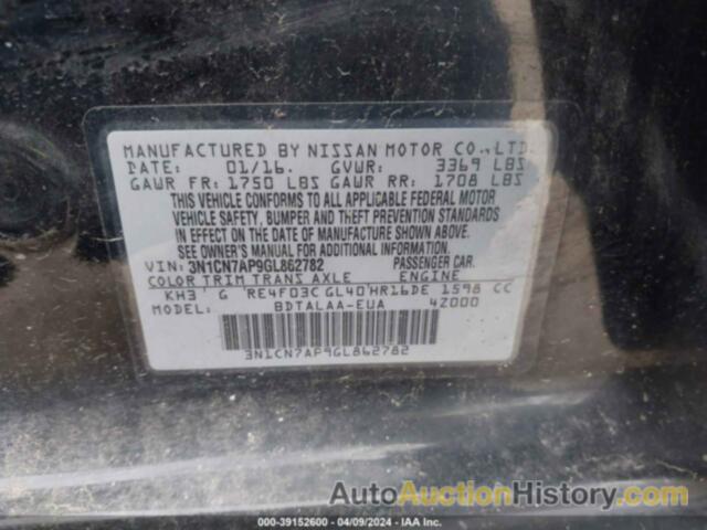 NISSAN VERSA S/S PLUS/SV/SL, 3N1CN7AP9GL862782