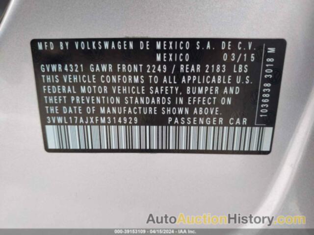 VOLKSWAGEN JETTA 1.8T SEL, 3VWL17AJXFM314929