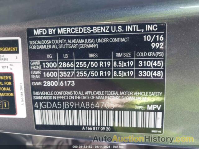 MERCEDES-BENZ GLE 350, 4JGDA5JB9HA864705