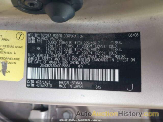 TOYOTA HIGHLANDER HYBRID LIMITED V6, JTEDW21A060015881