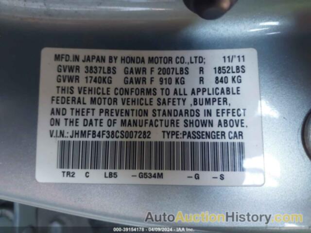 HONDA CIVIC HYBRID HYBRID L, JHMFB4F38CS007282