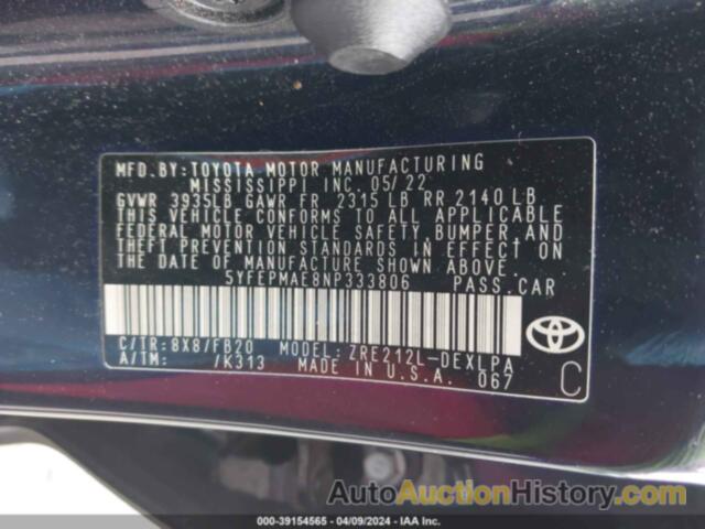 TOYOTA COROLLA LE, 5YFEPMAE8NP333806