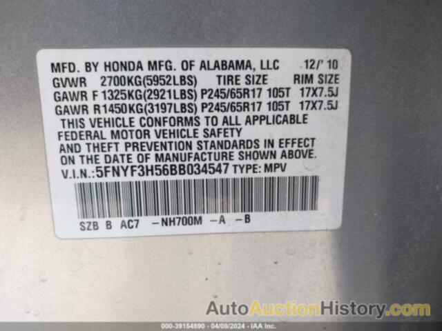 HONDA PILOT EX-L, 5FNYF3H56BB034547