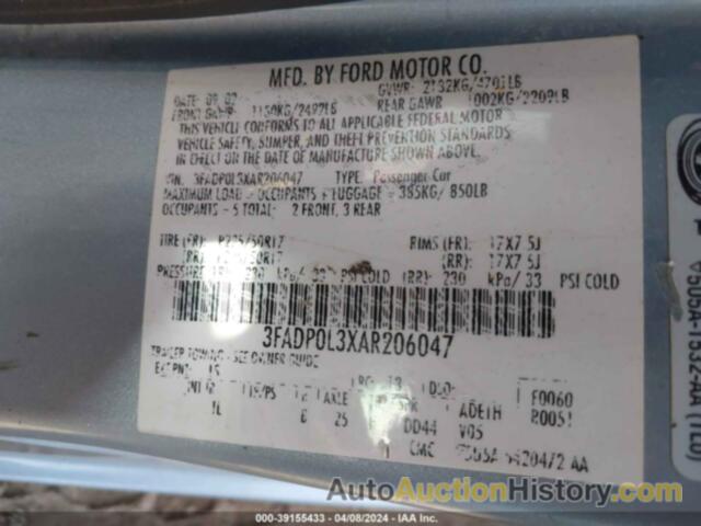 FORD FUSION HYBRID, 3FADP0L3XAR206047