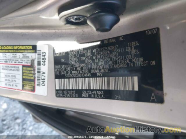 TOYOTA SIENNA XLE, 5TDZK22C58S134645