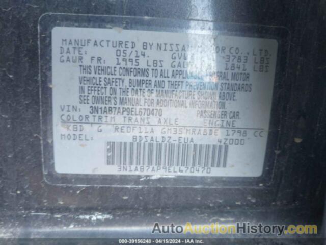 NISSAN SENTRA SV, 3N1AB7AP9EL670470