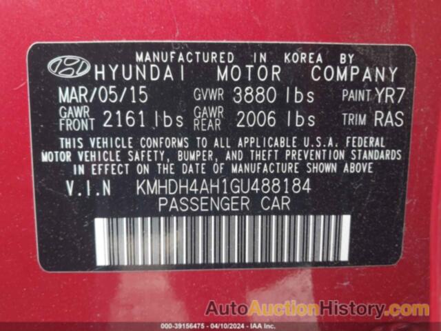 HYUNDAI ELANTRA SPORT, KMHDH4AH1GU488184