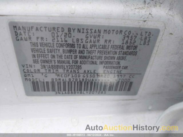 NISSAN SENTRA S XTRONIC CVT, 3N1AB8BV8LY207285