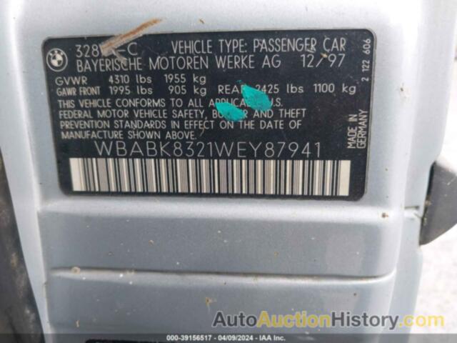 BMW 328IC, WBABK8321WEY87941