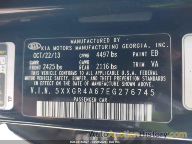 KIA OPTIMA SXL TURBO, 5XXGR4A67EG276745