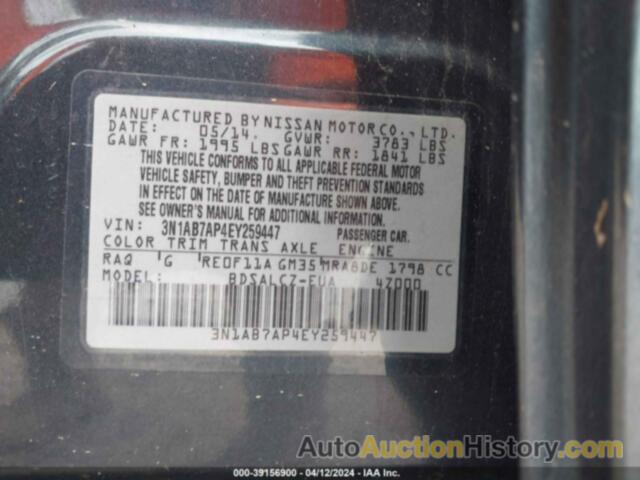 NISSAN SENTRA S, 3N1AB7AP4EY259447