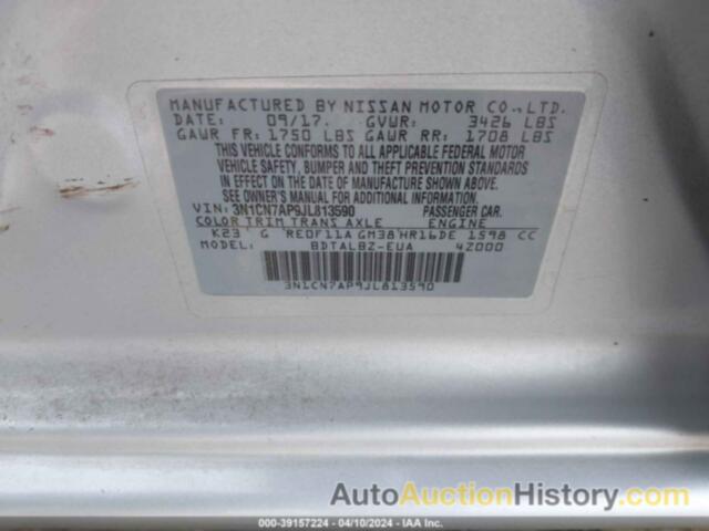 NISSAN VERSA S/S PLUS/SV/SL, 3N1CN7AP9JL813590