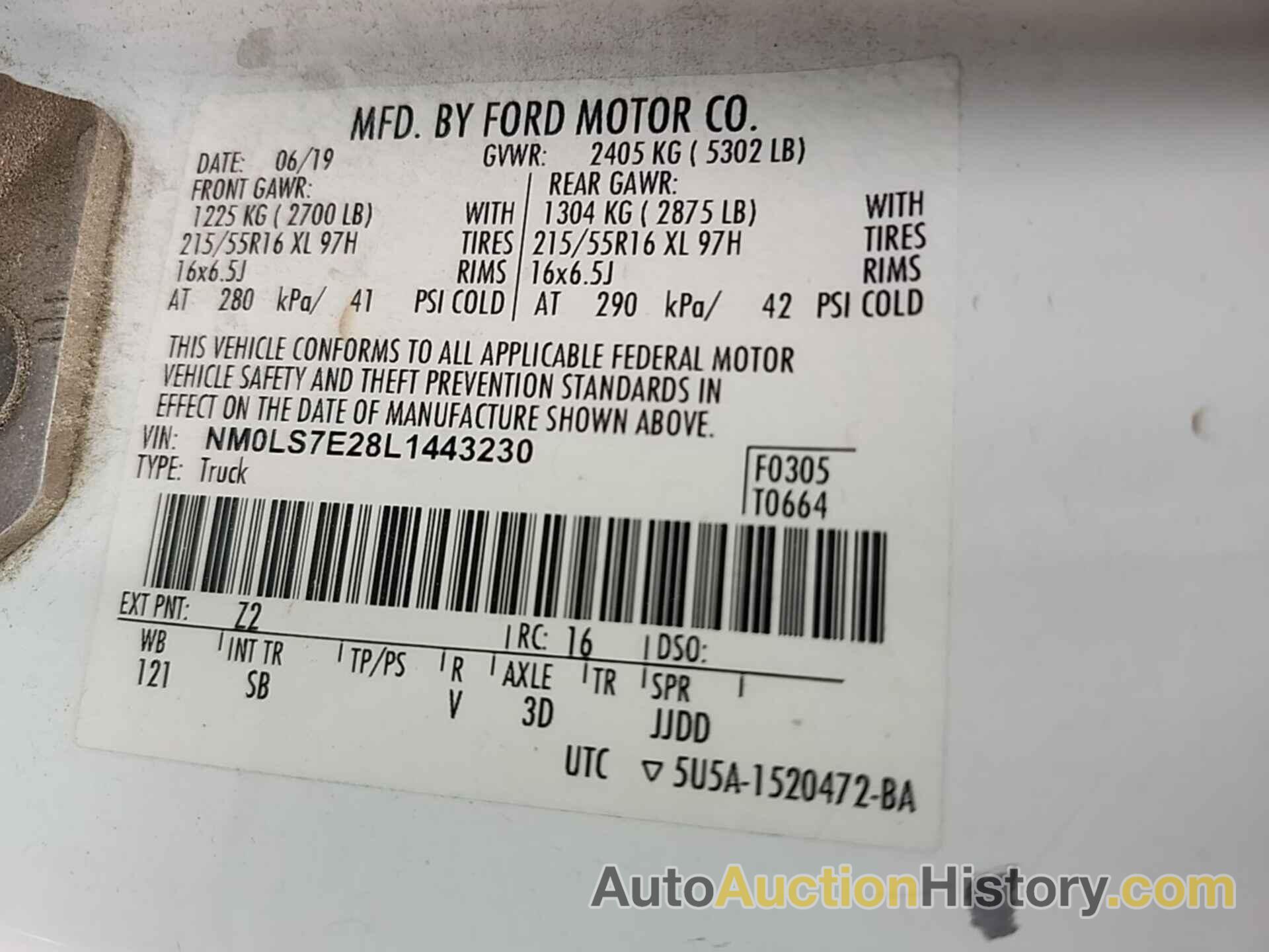 FORD TRANSIT CONNECT XL, NM0LS7E28L1443230