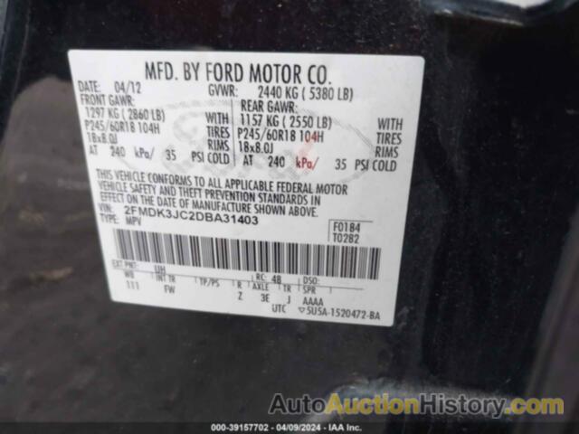 FORD EDGE SEL, 2FMDK3JC2DBA31403