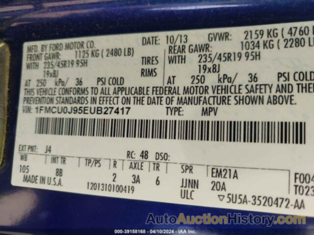 FORD ESCAPE TITANIUM, 1FMCU0J95EUB27417