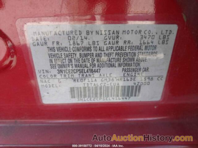 NISSAN VERSA NOTE S PLUS, 3N1CE2CP5EL416447