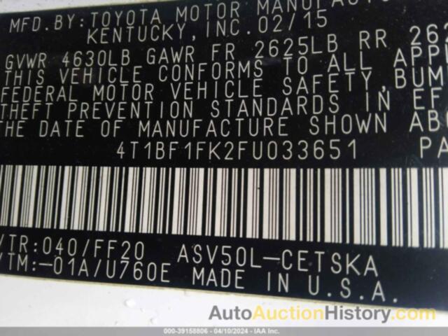 TOYOTA CAMRY SE, 4T1BF1FK2FU033651