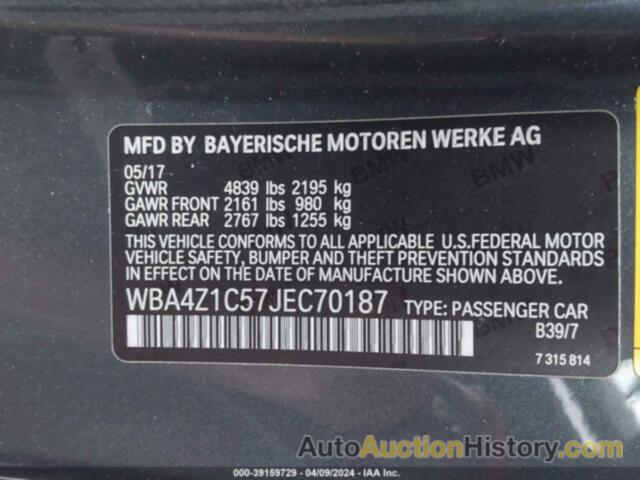 BMW 430I, WBA4Z1C57JEC70187