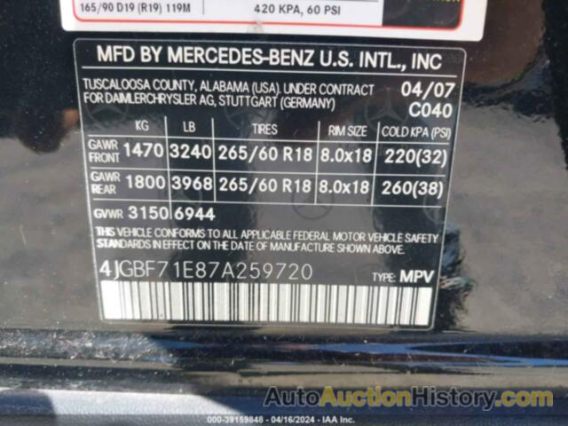 MERCEDES-BENZ GL 450 4MATIC, 4JGBF71E87A259720