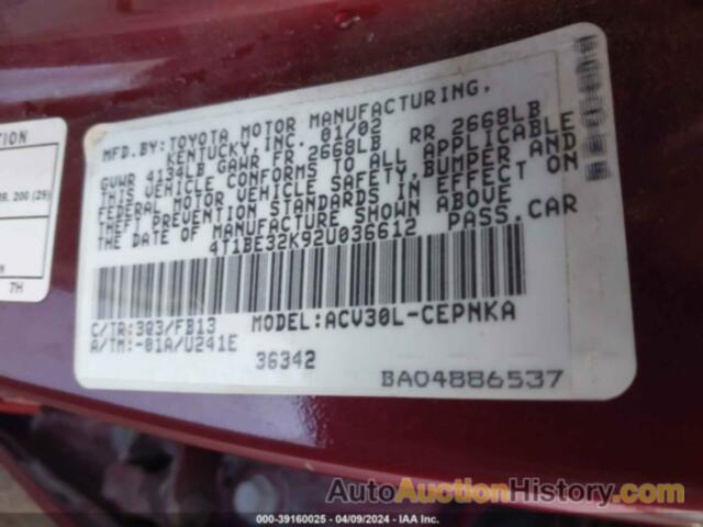 TOYOTA CAMRY LE, 4T1BE32K92U036612