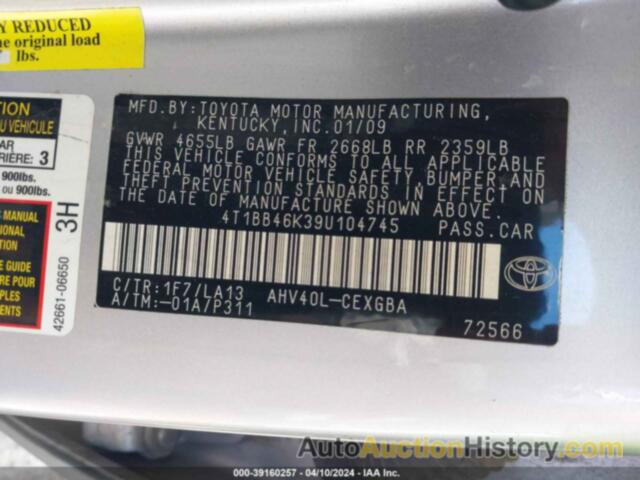 TOYOTA CAMRY HYBRID, 4T1BB46K39U104745