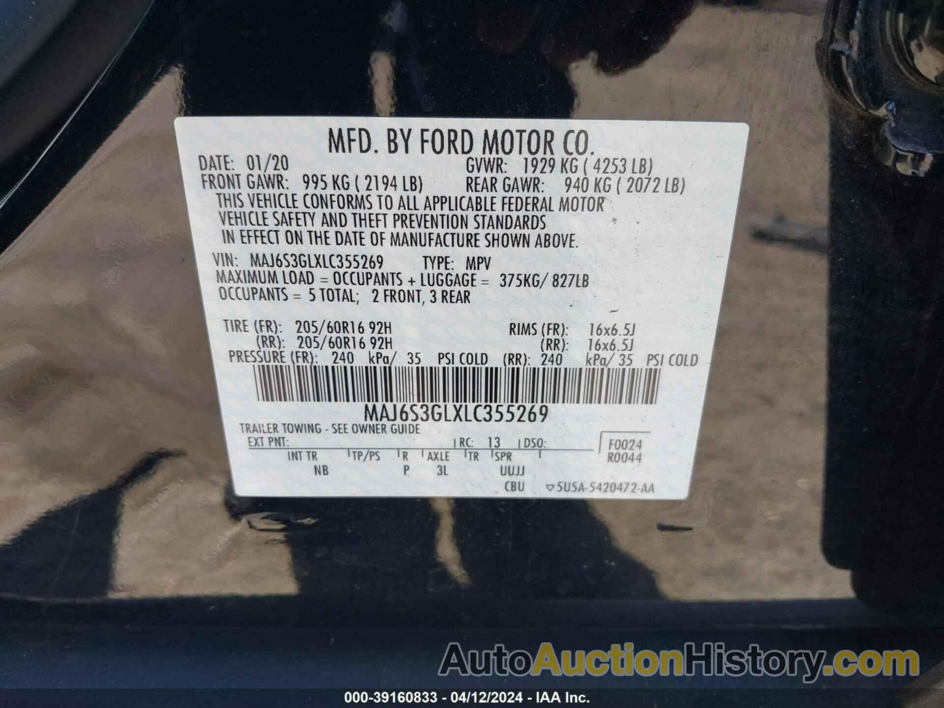 FORD ECOSPORT SE, MAJ6S3GLXLC355269